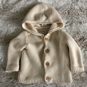 Little Planet Cream Knit Hooded Cardigan with Buttons
